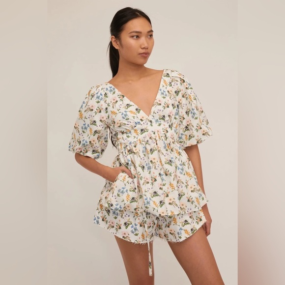 New! Marissa Webb Griffin Botanical Floral Open Back Blouse 🌼Small NWT! - Picture 2 of 11